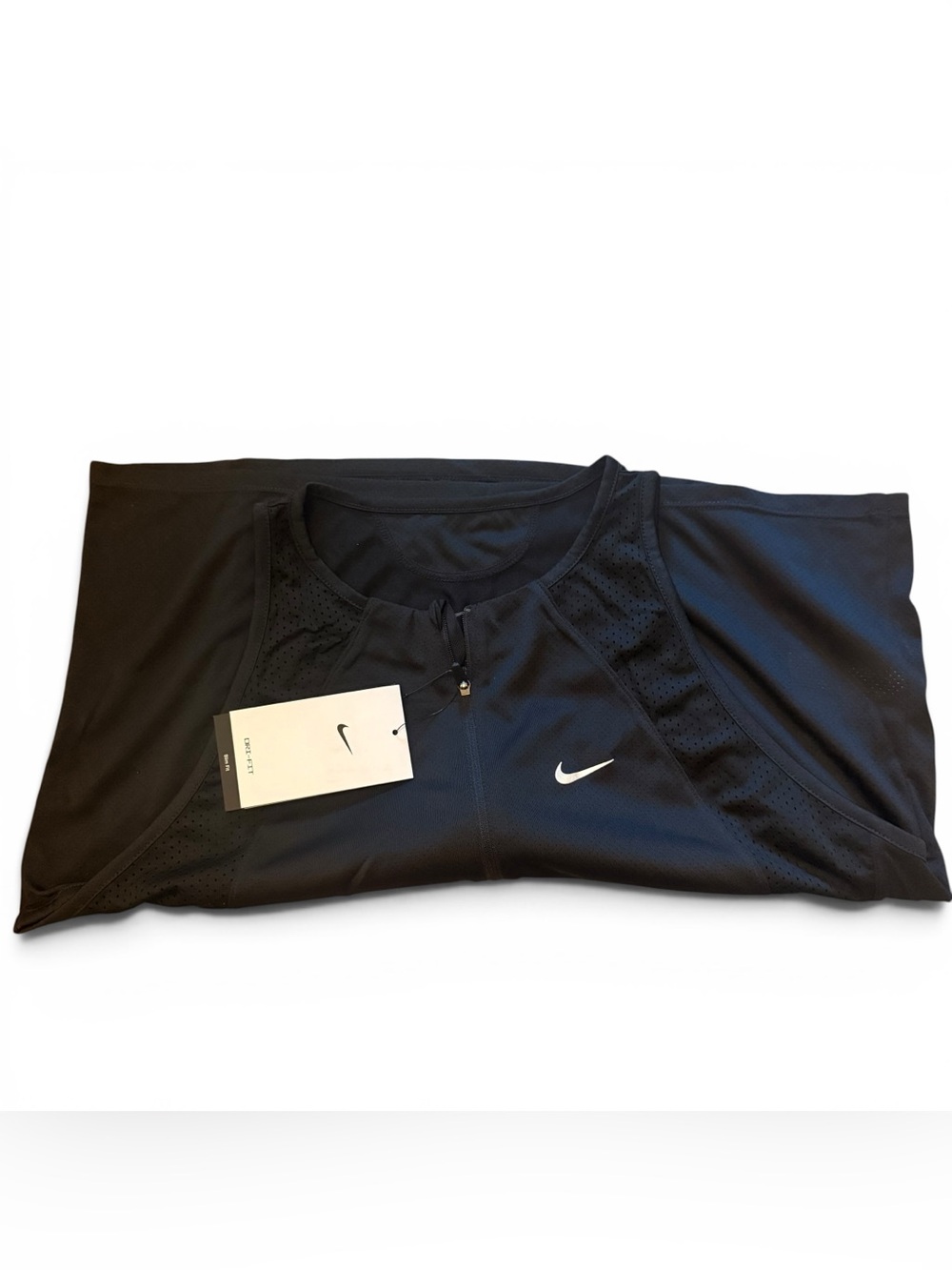 NWT Nike Dry Fit Workout Tank Zip Collar with White Swoosh - Picture 2 of 2